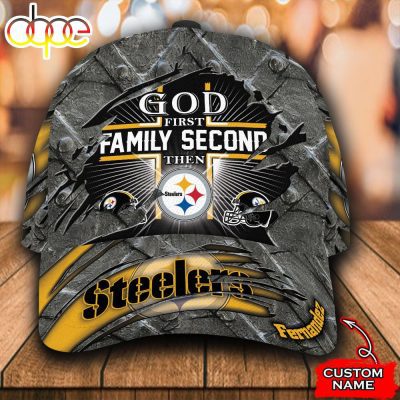 NFL Pittsburgh Steelers Custom Name God First Family Second Classic Cap