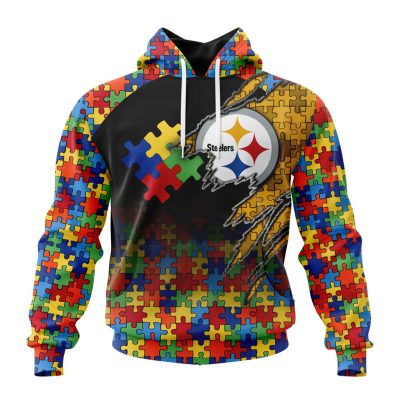 NFL Pittsburgh Steelers Custom Name Number Autism Awareness Design Pullover Hoodie