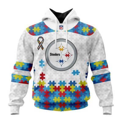 NFL Pittsburgh Steelers Custom Name Number Autism Awareness Pullover Hoodie
