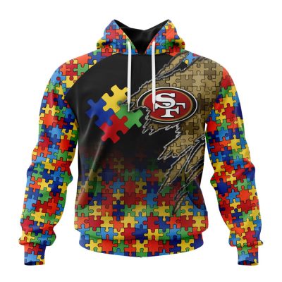 NFL San Francisco 49ers Custom Name Number Autism Awareness Design Pullover Hoodie
