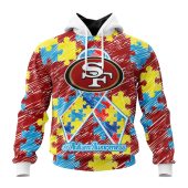 Nfl San Francisco 49ers Custom Name Number Puzzle Autism Awareness Pullover Hoodie Front.jpg - demo10
