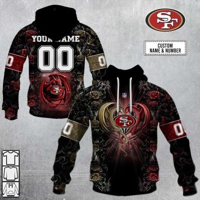 NFL San Francisco 49ers Custom Name Number Rose Dragon Pullover Hoodie