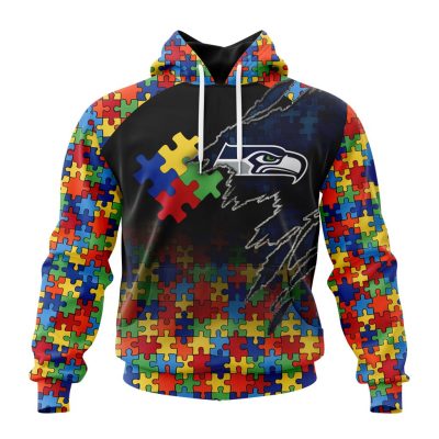 NFL Seattle Seahawks Custom Name Number Autism Awareness Design Pullover Hoodie