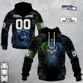 NFL Seattle Seahawks Custom Name Number Rose Dragon Pullover Hoodie