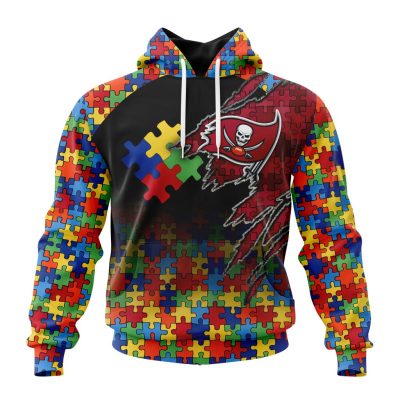 NFL Tampa Bay Buccaneers Custom Name Number Autism Awareness Design Pullover Hoodie