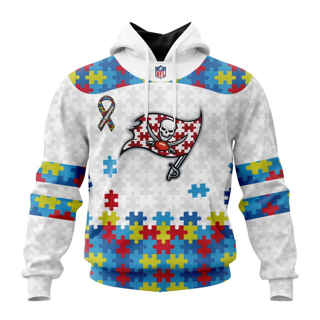 NFL Tampa Bay Buccaneers Custom Name Number Autism Awareness Pullover Hoodie NFL Tampa Bay Buccaneers Custom Name Number Autism Awareness Pullover Hoodie