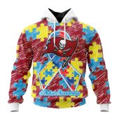 NFL Tampa Bay Buccaneers Custom Name Number Puzzle Autism Awareness Pullover Hoodie