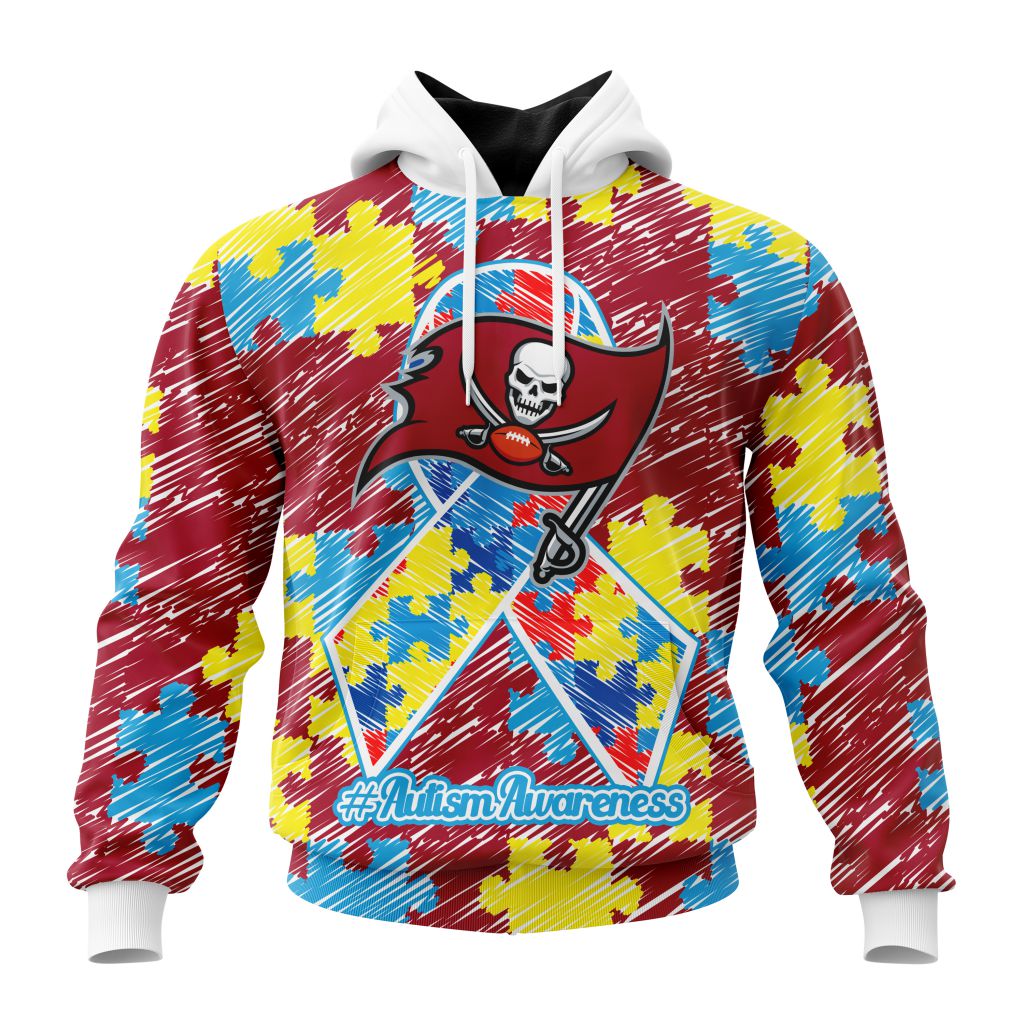NFL Tampa Bay Buccaneers Custom Name Number Puzzle Autism Awareness Pullover Hoodie NFL Tampa Bay Buccaneers Custom Name Number Puzzle Autism Awareness Pullover Hoodie