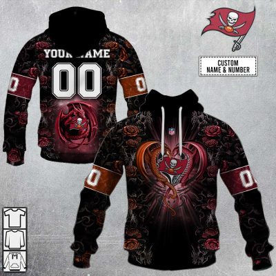 NFL Tampa Bay Buccaneers Custom Name Number Rose Dragon Pullover Hoodie