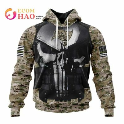 NFL Tampa Bay Buccaneers Custom Name Number Punisher Skull Camo Pullover Hoodie