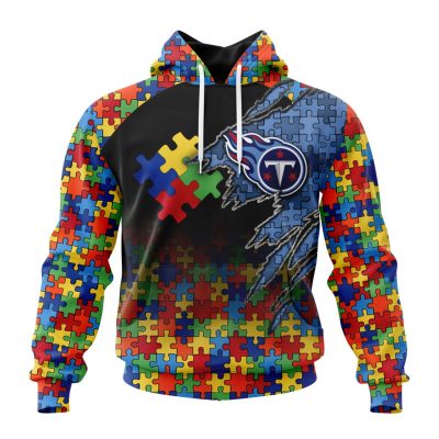 NFL Tennessee Titans Custom Name Number Autism Awareness Design Pullover Hoodie