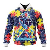 NFL Tennessee Titans Custom Name Number Puzzle Autism Awareness Pullover Hoodie