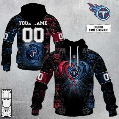 NFL Tennessee Titans Custom Name Number Rose Dragon Pullover Hoodie