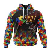 Nfl Washington Commanders Custom Name Number Autism Awareness Design Pullover Hoodie Front.jpg - demo10