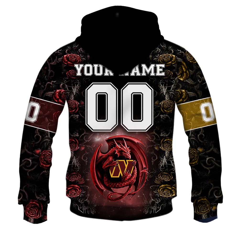 NFL Washington Commanders Custom Name Number Rose Dragon Pullover Hoodie NFL Washington Commanders Custom Name Number Rose Dragon Pullover Hoodie