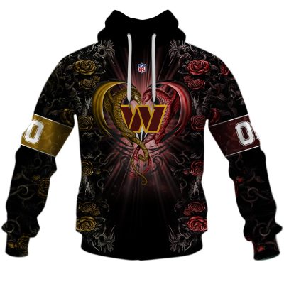 NFL Washington Commanders Custom Name Number Rose Dragon Pullover Hoodie