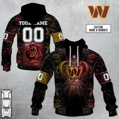 NFL Washington Commanders Custom Name Number Rose Dragon Pullover Hoodie