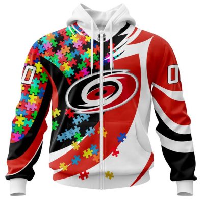 NHL Carolina Hurricanes Autism Awareness Personalized Name & Number 3D Hoodie