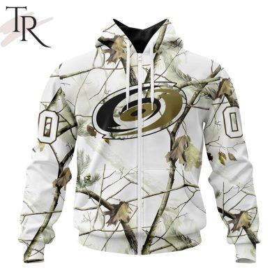 NHL Carolina Hurricanes Special White Winter Hunting Camo Design Hoodie