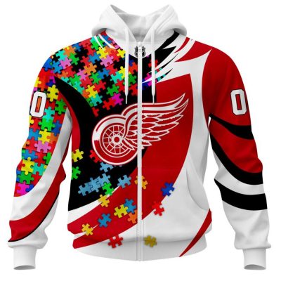 NHL Detroit Red Wings Autism Awareness Personalized Name & Number 3D Hoodie