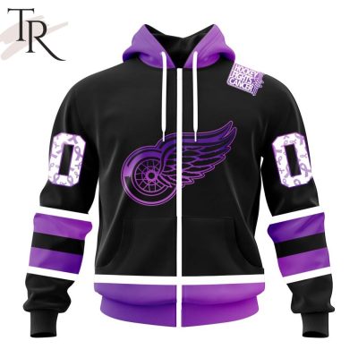 NHL Detroit Red Wings Special Black Hockey Fights Cancer Kits Hoodie