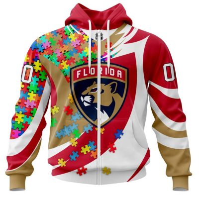 NHL Florida Panthers Autism Awareness Personalized Name & Number 3D Hoodie