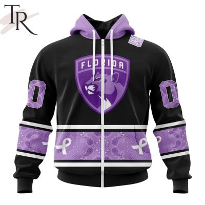 NHL Florida Panthers Special Black And Lavender Hockey Fight Cancer Design Personalized Hoodie