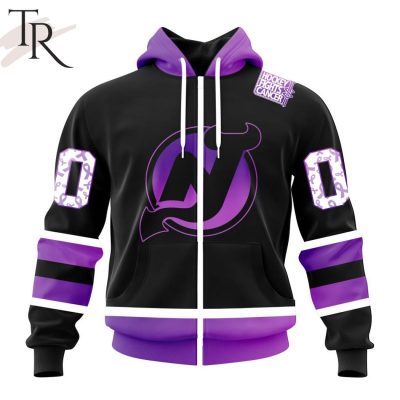 NHL New Jersey Devils Special Black Hockey Fights Cancer Kits Hoodie
