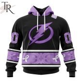 NHL Tampa Bay Lightning Special Black And Lavender Hockey Fight Cancer Design Personalized Hoodie