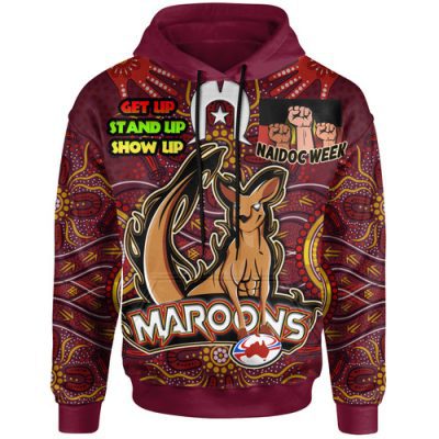 Maroons Hoodie - Custom Naidoc Week ''Get up, Stand Up, Show Up''Maroons Kangaroo With Aboriginal Inspired Culture Hoodie