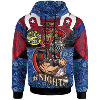 Newcastle Knights Hoodie - Custom Naidoc Week Newcastle Knights Ball With Aboriginal Inspired Background Hoodie