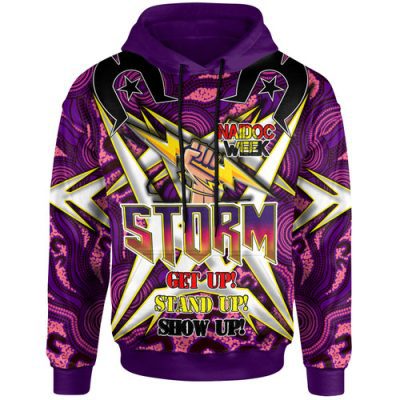 Melbourne Storm Hoodie - Custom Naidoc Week Melbourne Storm Hand Thunder With Aboriginal Inspired Pattern ''Get up, Stand Up, Show Up'' Hoodie