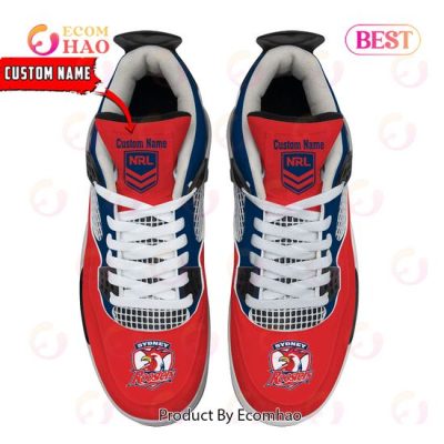 Sydney Roosters Pattern Logo Custom Name Air Jordan 4 Shoes, Sneaker