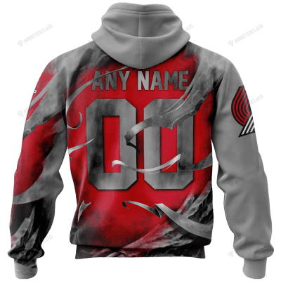 NBA Portland Trail Blazers Custom Name Number Skull Pullover Hoodie