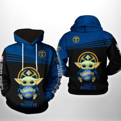 NBA Denver Nuggets Black Blue Baby Yoda Pullover Hoodie