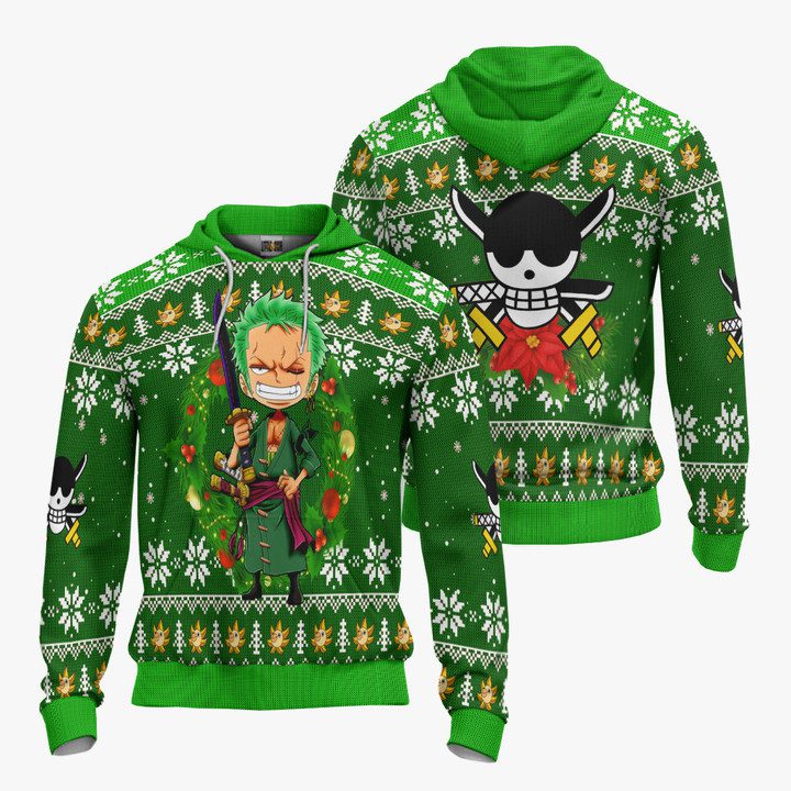 ONE PIECE Roronoa Zoro Knitted Ugly Christmas Pullover Hoodie ONE PIECE Roronoa Zoro Knitted Ugly Christmas Pullover Hoodie