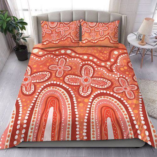 Australia Aboriginal Bedding Set - Dot painting illustration in Aboriginal style Orange Bedding Set Australia Aboriginal Bedding Set - Dot painting illustration in Aboriginal style Orange Bedding Set