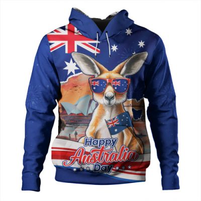 Australia Hoodie Happy Australia Day Kangaroo With Sydney Opera House At Sunset