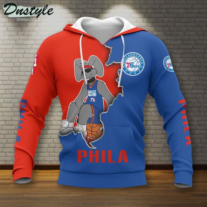 NBA Philadelphia 76ers Blue Red Mascot Scratch Pullover Hoodie NBA Philadelphia 76ers Blue Red Mascot Scratch Pullover Hoodie