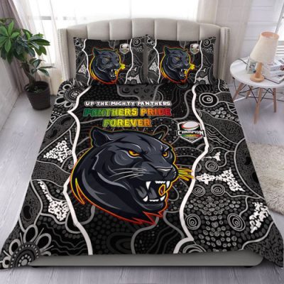 Penrith Panthers Grand Final Custom Bedding Set - Custom Penrith Panthers With Contemporary Style Of Aboriginal Painting Bedding Set