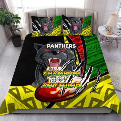 Penrith Panthers Bedding Set - A True Champion Will Fight Through Anything With Polynesian Patterns