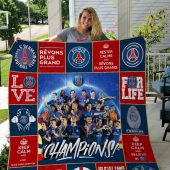 Paris Saint-Germain FC Red Blue Champions Quilt Blanket