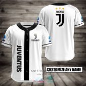 Juventus FC Custom Name White Black Baseball Jersey