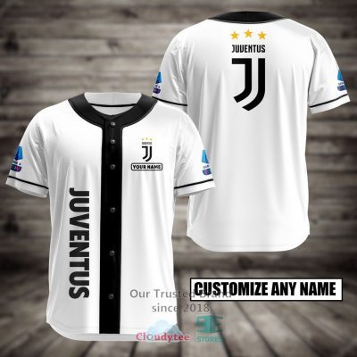 Juventus FC Custom Name White Black Baseball Jersey