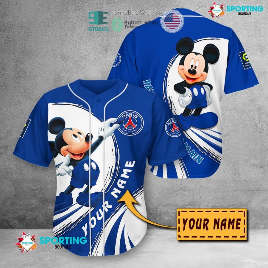 Paris Saint-Germain FC Custom Name Mickey Blue Baseball Jersey Paris Saint-Germain FC Custom Name Mickey Blue Baseball Jersey
