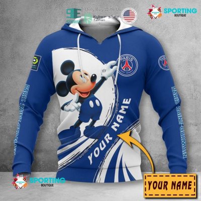 Paris Saint-Germain FC Custom Name Mickey Blue Pullover Hoodie