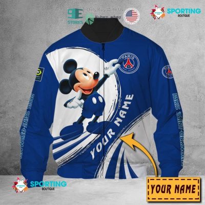 Paris Saint-Germain FC Custom Name Mickey Blue Bomber Jacket
