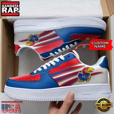 NCAA Custom Name Kansas Jayhawks Air Force 1 Running Sneakers Shoes