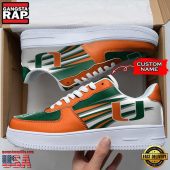 NCAA Custom Name Miami Hurricanes Air Force 1 Running Sneakers Shoes