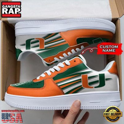 NCAA Custom Name Miami Hurricanes Air Force 1 Running Sneakers Shoes
